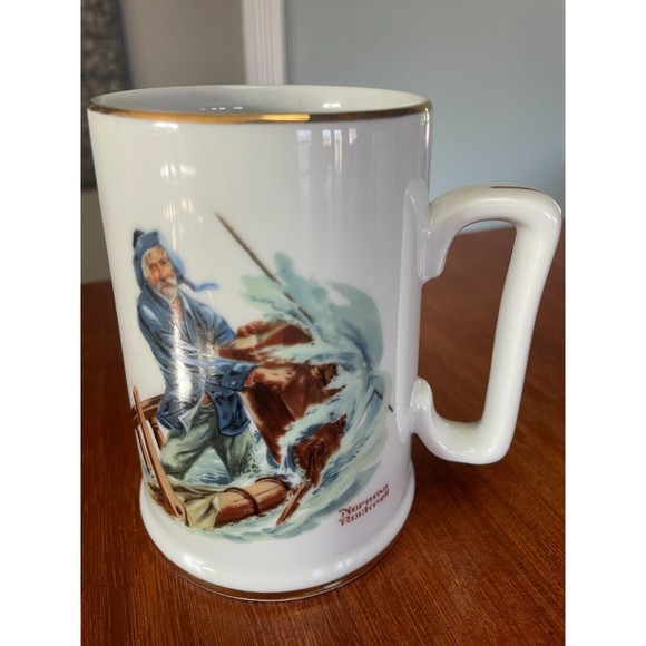 Norman Rockwell Vintage Coffee Mugs Cups Set of 2 White W/ Gold Trim - Picture 3 of 8